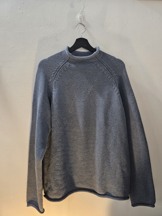 J. Crew Other - J.Crew Rolled Neck Blue Cotton Chunky Knit Fisherman Sweater